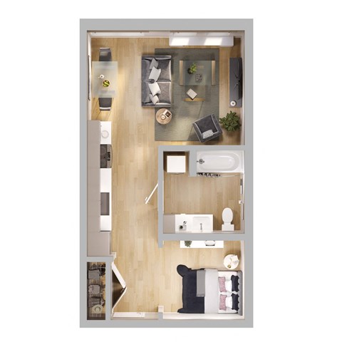 Floor plan for studio, 1 bath, 535 sqft